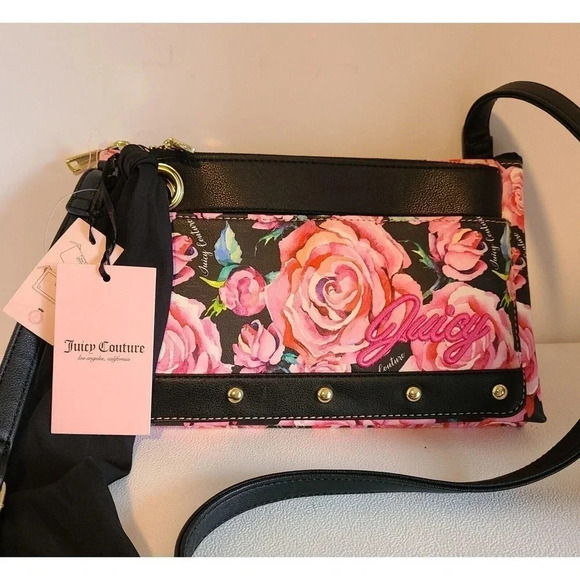 JUICY COUTURE IN BLOOM FLORAL CROSSBODY BAG PURSE WITH POUCH & SCARF NWT - Picture 2 of 8